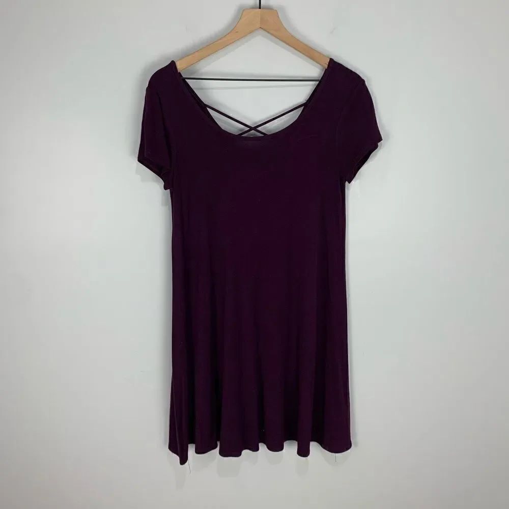 Socialite Dark Purple Stretchy Short Sleeve Dress XS